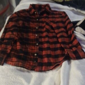 Boys Red and Black Plaid Button-Up Shirt
